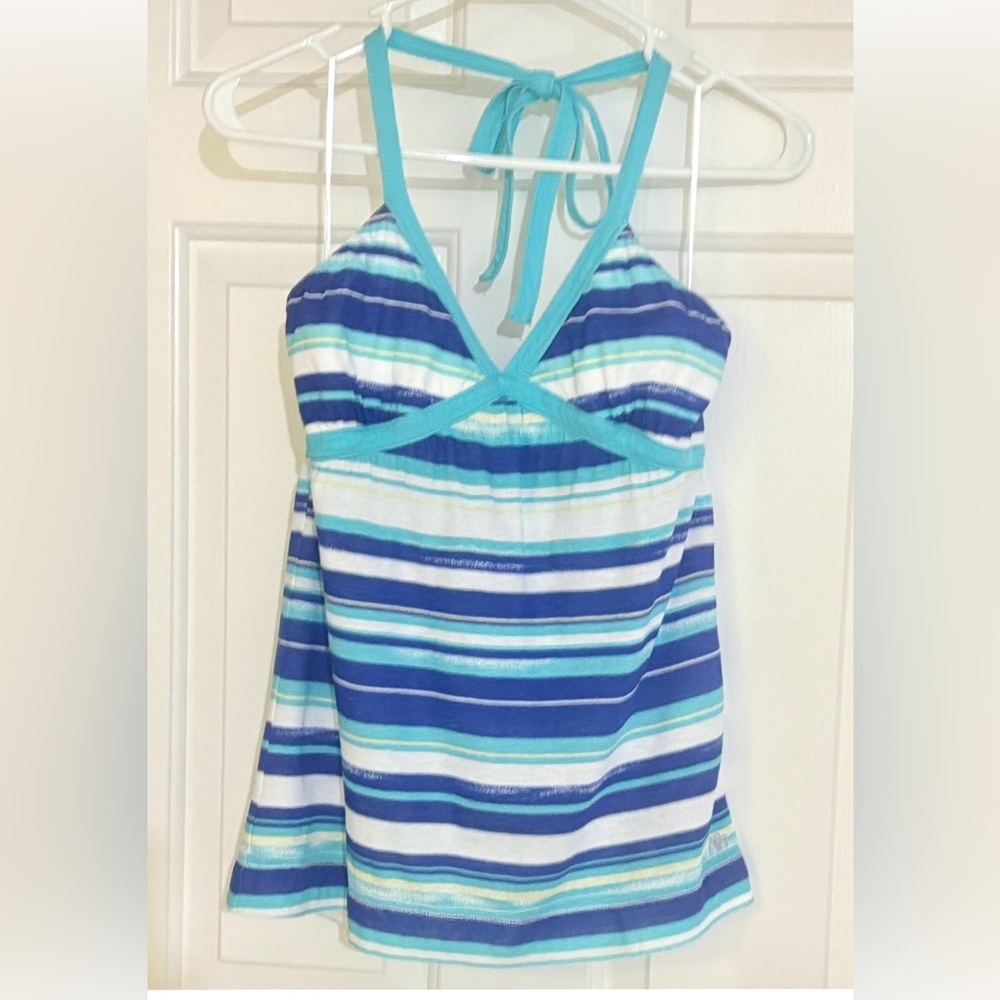Aeropostale Y2K Vintage Blue White Yellow Striped Halter Tank Top